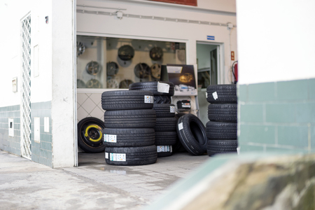 Regular shop where you can buy and change tires in carの写真素材