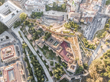 Aerial view of Malaga landmarks - castle and roman theatreのeditorial素材