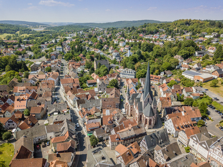 Aerial view of charming little town Schotten, Hesse, Germanyの写真素材
