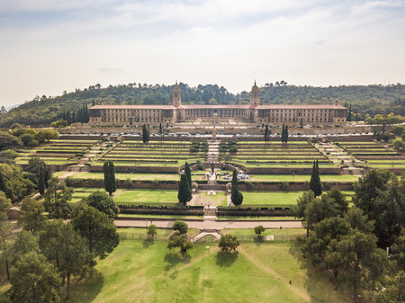 Aerial view of Nelson Mandela Garden and Union Buildings, house of Government and President of South Africa, Pretoriaのeditorial素材