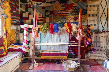 Traditional weaving machine used to produce famous Berber carpets, Ait Ben Haddou,, Moroccoの写真素材