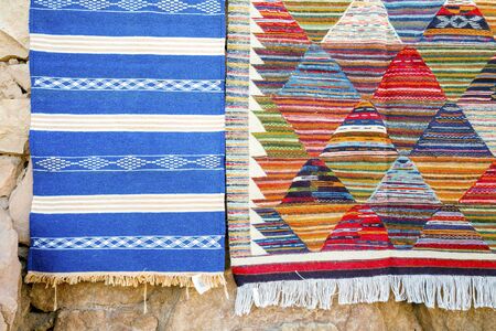 Plenty of famous traditional Berber carpets on sale, Ait Ben Haddou, Moroccoの写真素材