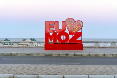 Eu love Moz sign what means I love Mozambique sign on the coast of Maputo, capital city of Mozambiqueの写真素材