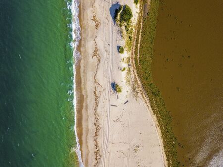 Aerial view of beautiful Macaneta Beach, north Maputo, Mozambique, Africaの写真素材