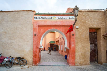 Marrakech, Morocco - January 15, 2020: Main gate to Museum of Marrakech with sign in french and arabic, Moroccoのeditorial素材