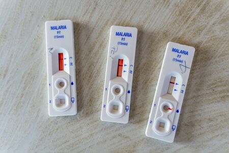 Results of quick malaria test from blood, Lebombo Border Control, South Africaの写真素材