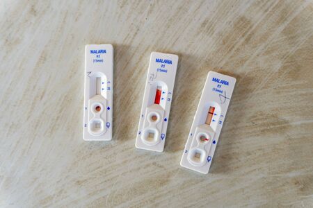 Results of quick malaria test from blood, Lebombo Border Control, South Africaの写真素材