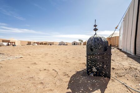Lanern in very nice camp with a few tents set on Sahara desert, south Moroccoの写真素材