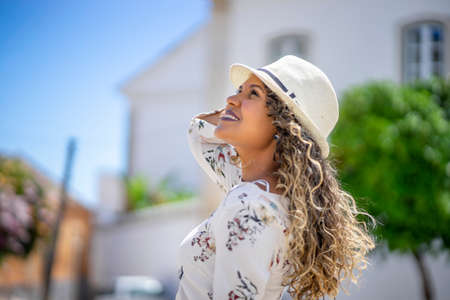 Portrait of beautiful woman in urban setingsの写真素材