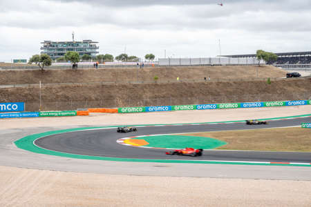 Portimao, Portugal - October 25, 2020: Fast cars on racing track during Formula 1 championship in Portugalのeditorial素材