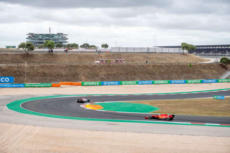 Portimao, Portugal - October 25, 2020: Fast cars on racing track during Formula 1 championship in Portugalのeditorial素材