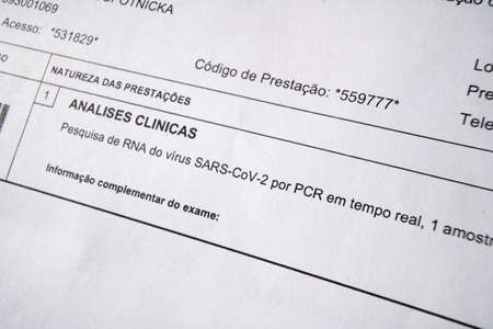 Faro, Portugal - October 27, 2020: Referral for a COVID testのeditorial素材