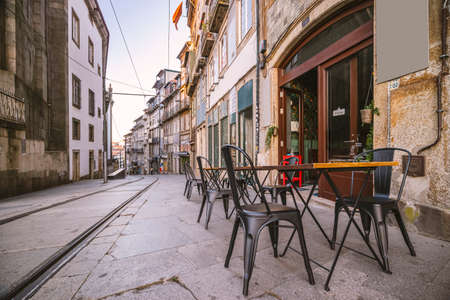 Narrow touristic street in Porto, north of Portugal, Europeの写真素材