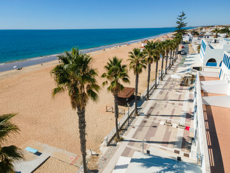 Aerial view of Islantilla, a seaside town full of resorts, Lepe, Huelva, Spainの写真素材