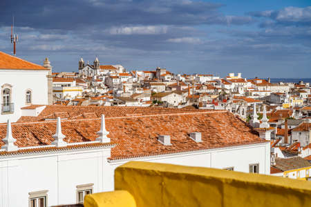 Whitewash architecture of Elvas seen behind fortified walls of the town, Alentejo, Portugal