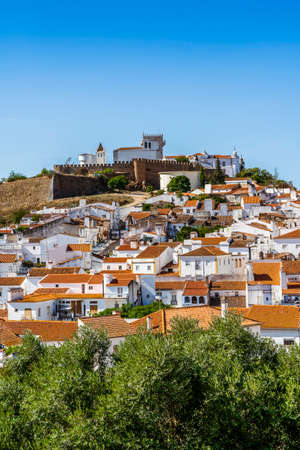 Cityscape of historic town with castle, Estremoz, Alentejo. Portugalのeditorial素材