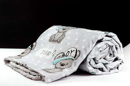Sweet and cute gray baby blanket with a pattern It's a boyの写真素材