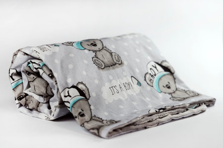 Sweet and cute gray baby blanket with a pattern It's a boyの写真素材