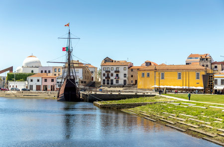 The historic ship docked in Vila do Conde, Porto district, Portugalの写真素材