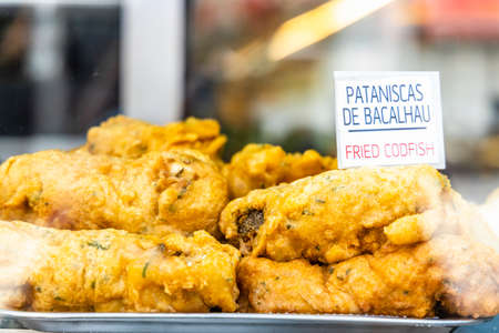 Fried codfish known as codfish pataniscas is a common fish snack in Portugalの写真素材