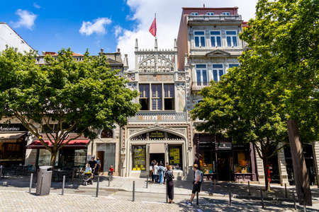 Porto, Portugal - May 6, 2021: The exterior of the famous Lello Bookstore which inspired the author of Harry Potter booksのeditorial素材