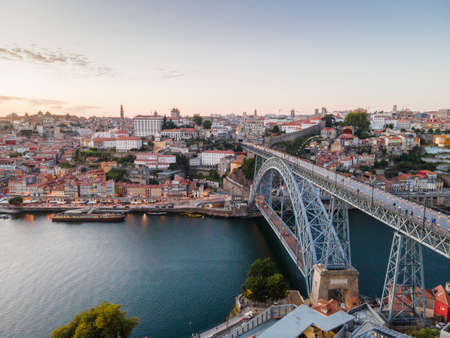 Aerial view of the beautiful city of Porto at sunset, north of Portugalのeditorial素材