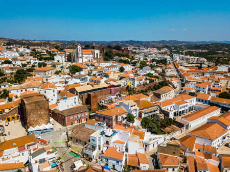 Aerial view of Silves with Moorish castle and historic cathedral, Algarve, Portugalのeditorial素材