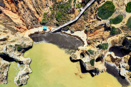 Aerial view of Camilo Beach, Ponta da Piedade, Lagos, Algarve, Portugalのeditorial素材