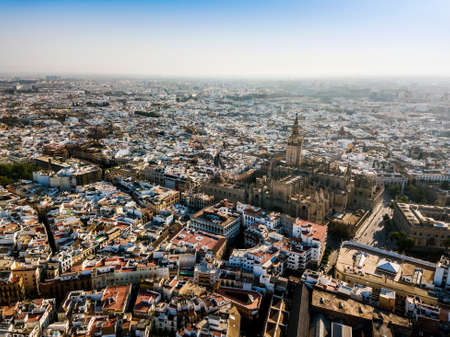 Aerial view of Seville with enormous Cathedral of Seville, Andalusia, Spainのeditorial素材