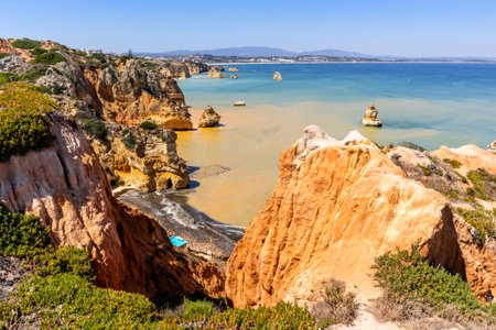 Landscape with cliffs and bays of Ponta da Piedade, Lagos, Algarve, Portugalの写真素材