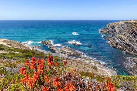 Beautiful landscape and seascape in Zambujeira Do Mar, Vicentina Coast Natural Park, Alentejo, Portugalの写真素材