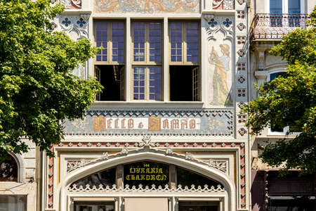 Porto, Portugal - May 6, 2021: The exterior of the famous Lello Bookstore which inspired the author of Harry Potter booksのeditorial素材