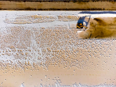 Aerial view of sea salt harvest at the salines in Faro, Portugalの写真素材