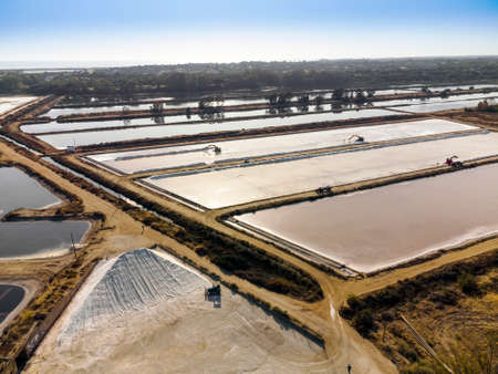 Aerial view of sea salt harvest at the salines in Faro, Portugalの写真素材