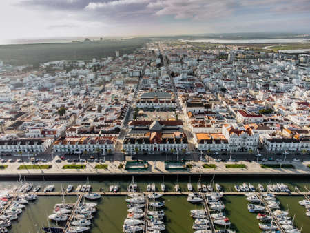 Aerial view of Vila Real de Santo Antonio, Algarve, Portugalのeditorial素材