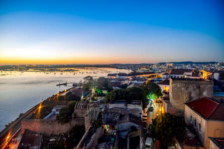 Faro cityscape by sunset - historic architecture and Ria Formosa, Algarve, Portugalの写真素材