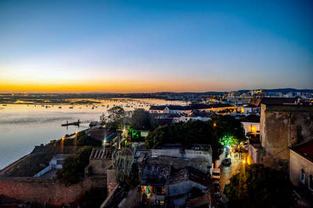 Faro cityscape by sunset - historic architecture and Ria Formosa, Algarve, Portugalの写真素材
