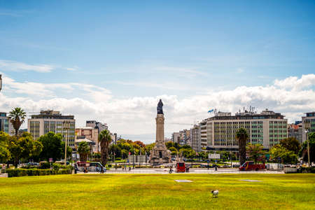 Marquis of Pombal statue and roundabout in downtown Lisbon, Portugalの写真素材