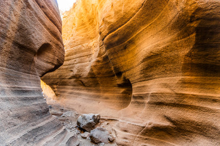 Amazing orange canyon called Barranco de las vacas located in heart of Grand Canaria, Canary Islands, Spainの写真素材