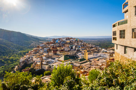 Amazing downtown of Moulay Idriss, Morocco, Meknes district, Africaの写真素材