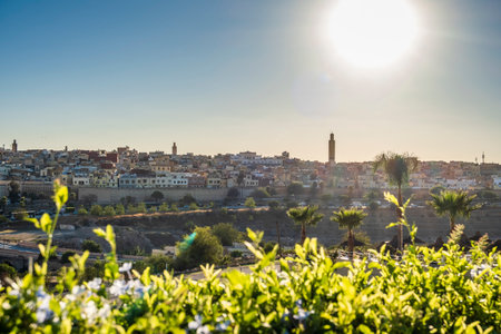 Sunny skyline of historic Meknes, Morocco, North Africaの写真素材