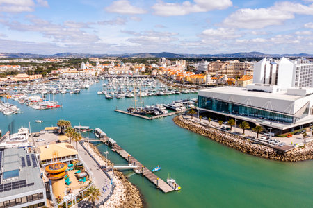 Awesome view of modern, lively and sophisticated Vilamoura Marina , one of the largest leisure resorts in Europe, Vilamoura, Algarve, Portugalの写真素材
