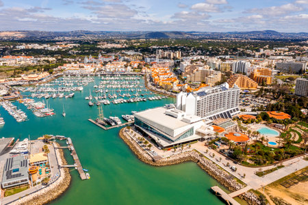 Awesome view of modern, lively and sophisticated Vilamoura Coast one of the largest leisure resorts in Europe, Vilamoura, Algarve, Portugalの写真素材