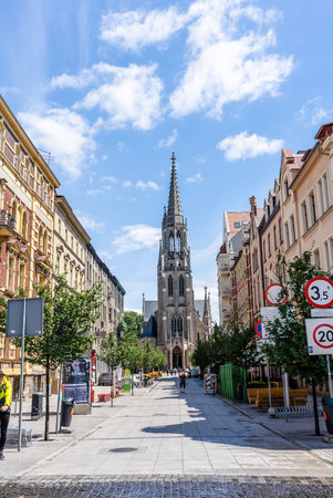 Katowice, Poland - July 11, 2022: Mariacka street in Katowice, downtown
