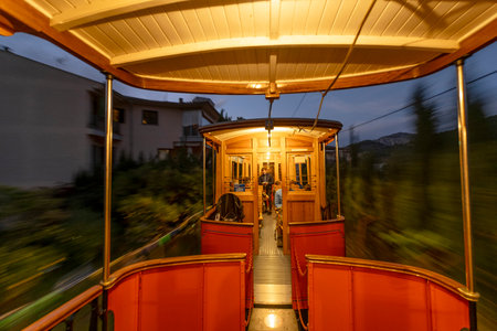 traditional tram in Soller city, Mallorca, Spain, Europeの写真素材