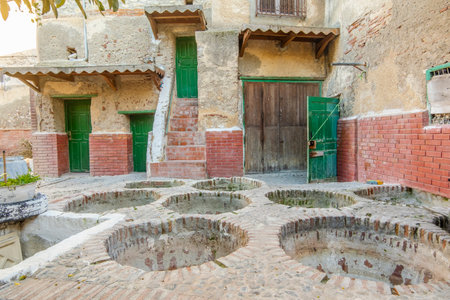 Historic Tannery with tanks for Dyeing Leather in Tetouan, Morocco, North Africaの写真素材
