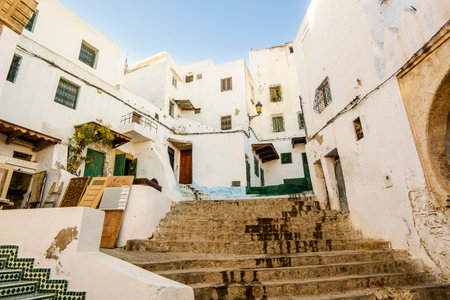 Street View and White washed Houses in Tetouan, Morocco, North Africaの写真素材