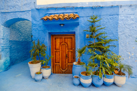 Blue city of Chefchaouen, Morocco, Africa. Blue walls and blue doors.の写真素材