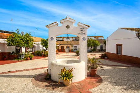 Beautiful Square with old wells, Ayamonte, Spainの写真素材