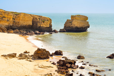 Beautiful Ocean View by the Coast in SÃ£o Rafael's Beach, Albufeira, Algarve- Portugalの写真素材
